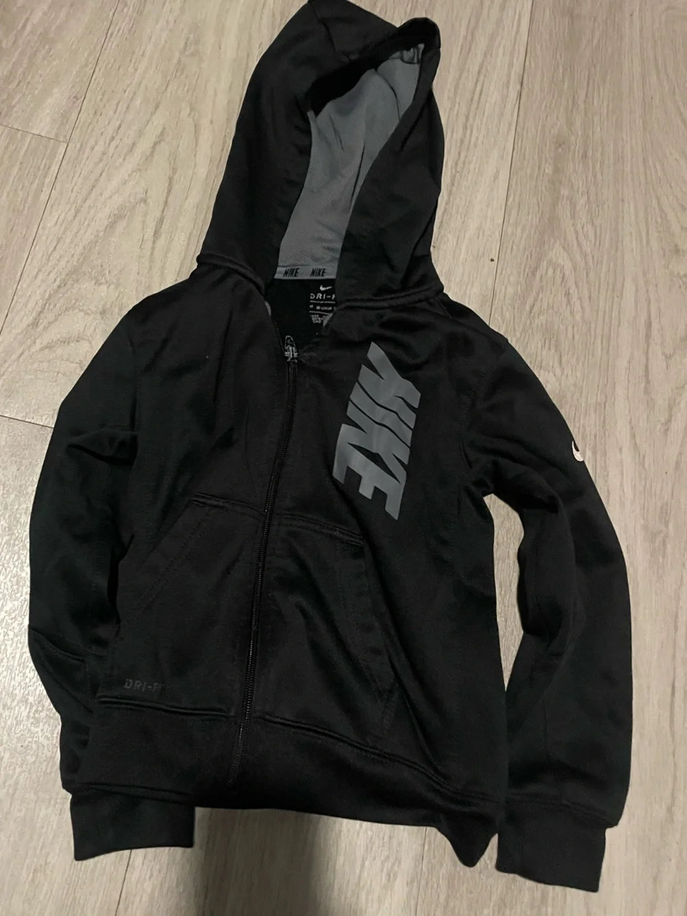 Nike Black Hooded Full-Zip Jacket with Gray Logo